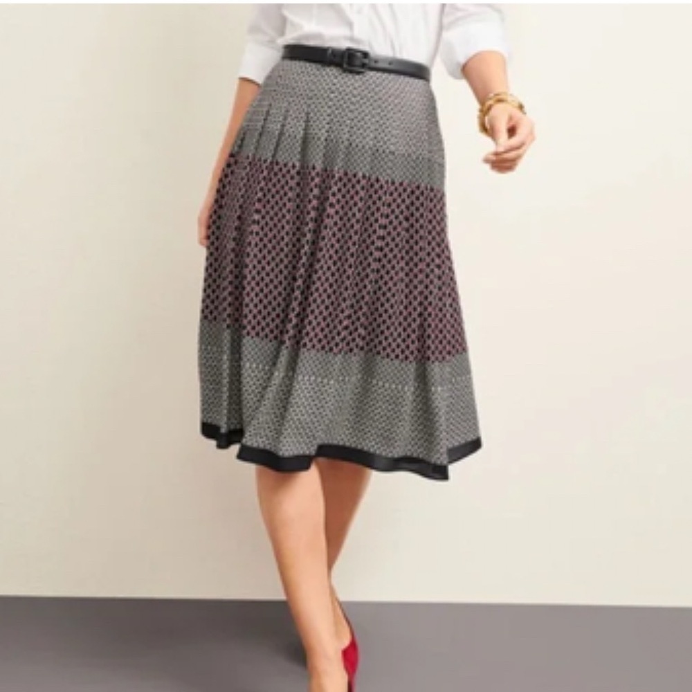 Talbots Geo Pleated Skirt Red Black 8